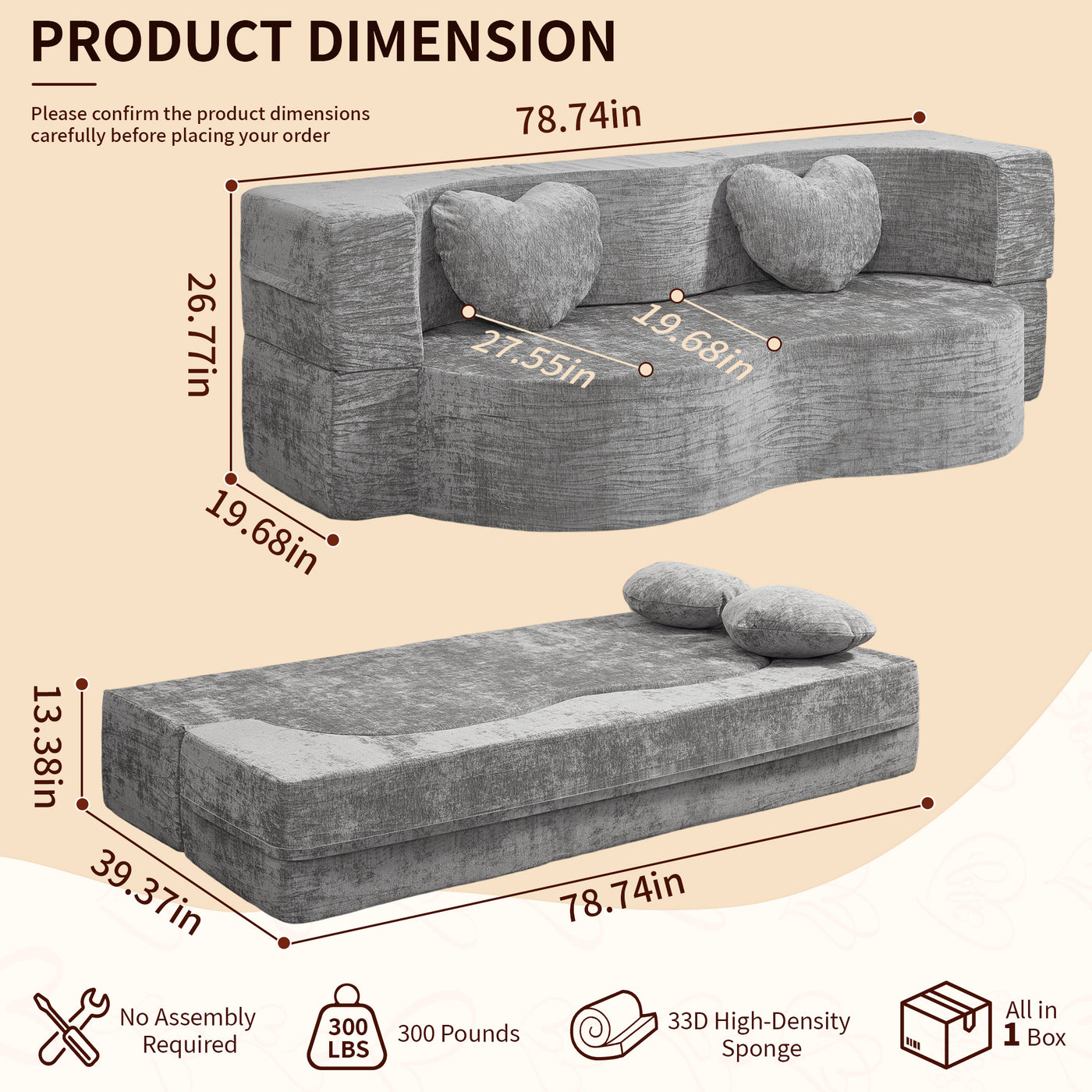 Compressed Peanut Sofa Bed 78.7" - Chenille - W5502P516741