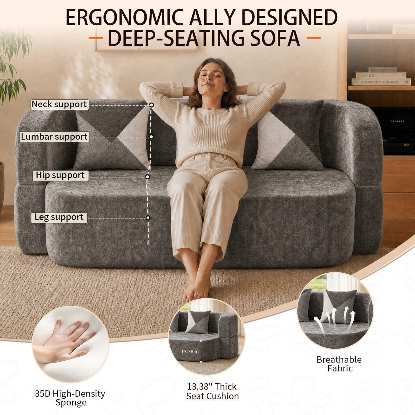 Compressed Eggshell Sofa Bed 78.7" - Chenille - W5502P516749