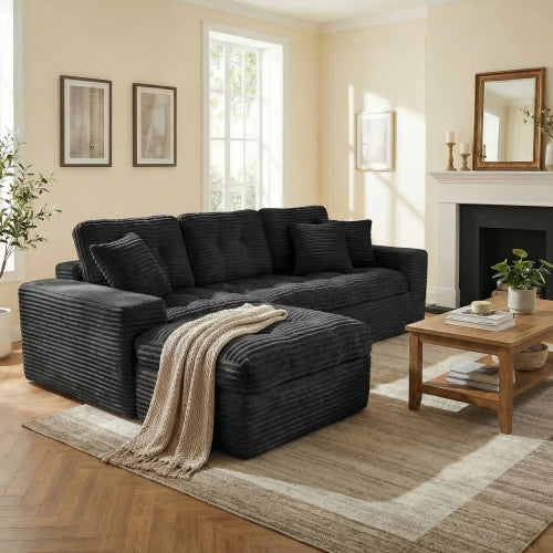 105" Modular Cloud Sofa with Ottoman - Black