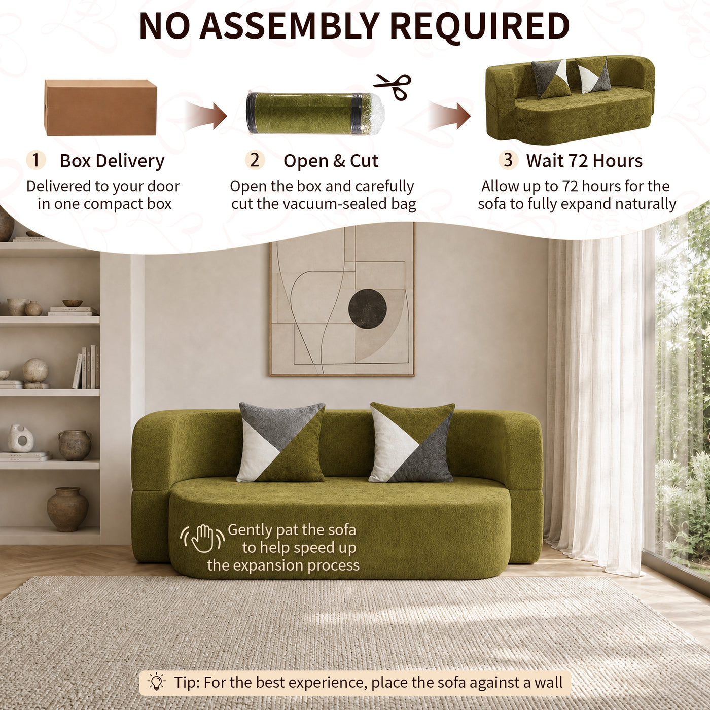 Compressed Eggshell Sofa Bed 78.7" - Soft Velvet - W5502P516744