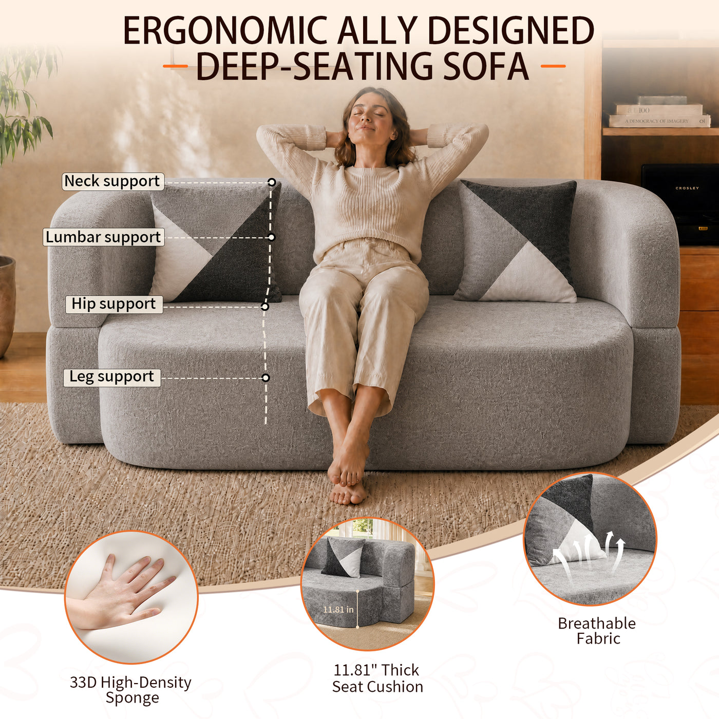 78.7" Eggshell Convertible Sofa Bed - Soft Velvet