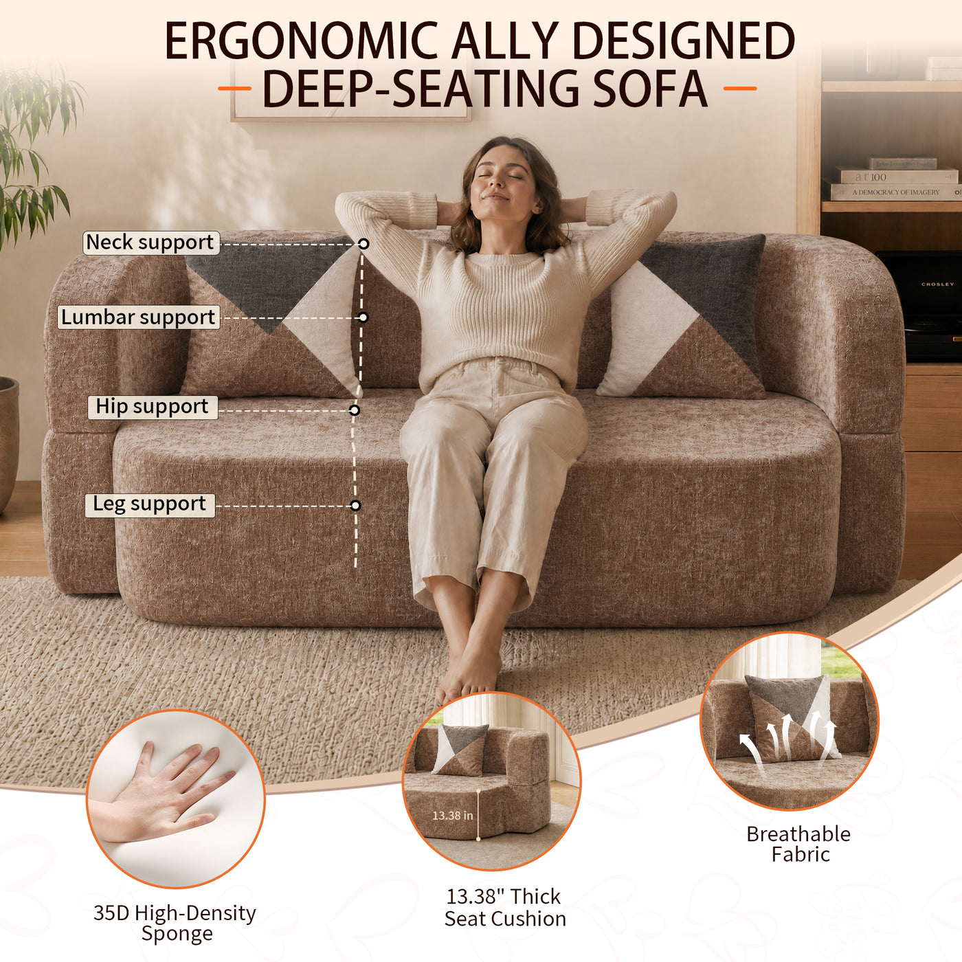 Compressed Eggshell Sofa Bed 78.7" - Chenille - W5502P516746