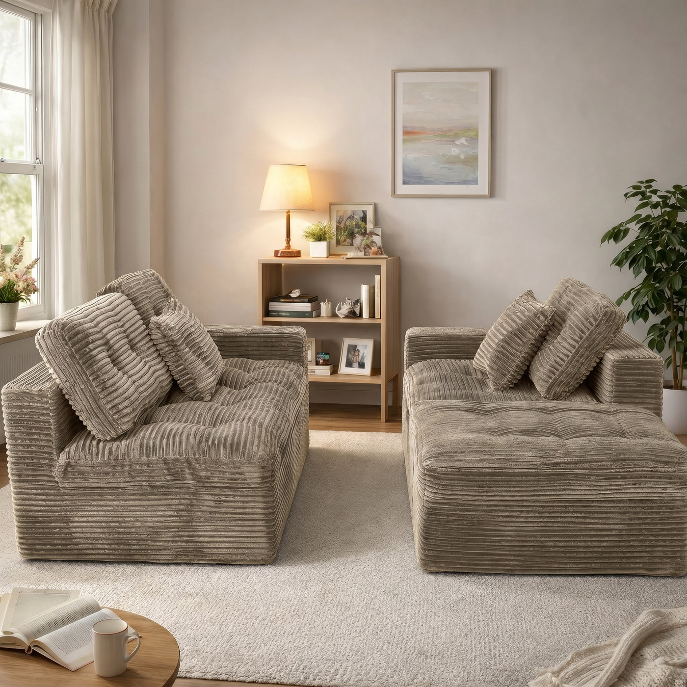 Modular Cloud Sofa Bed 105" DIY Sectional with Ottoman - Khaki