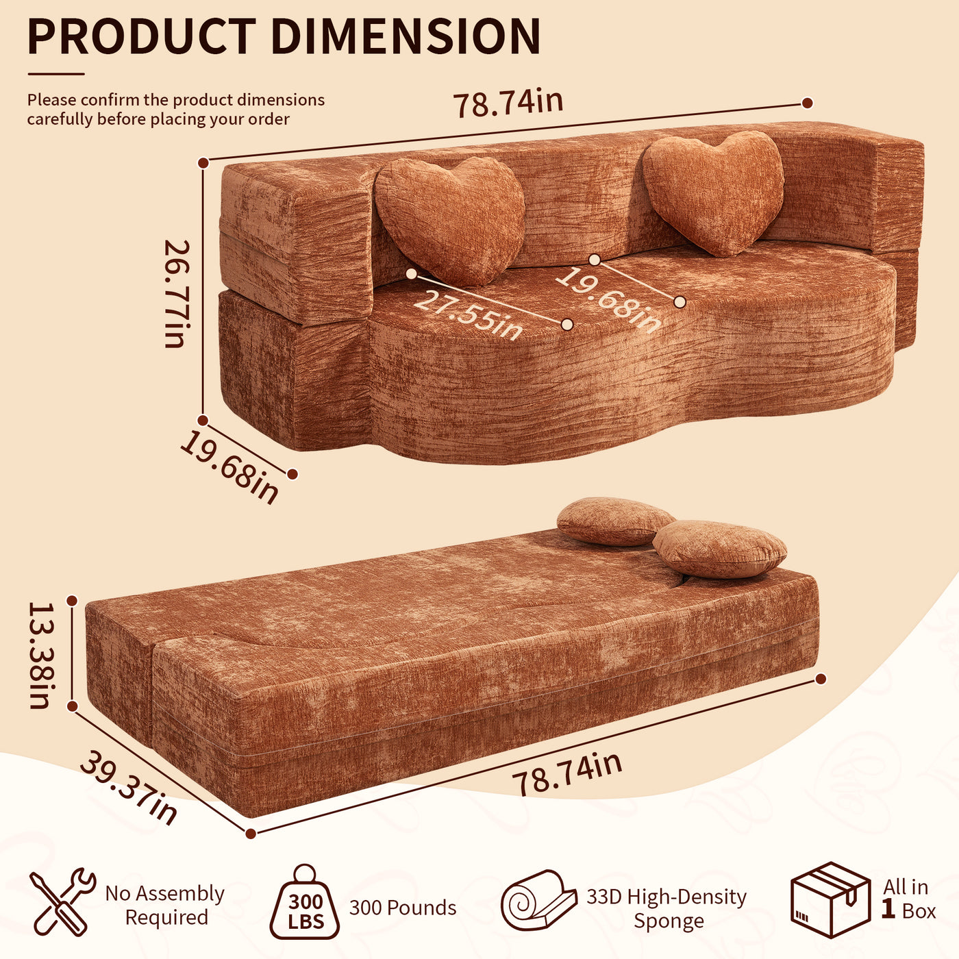 Compressed Peanut Sofa Bed 78.7" - Chenille - W5502P516740