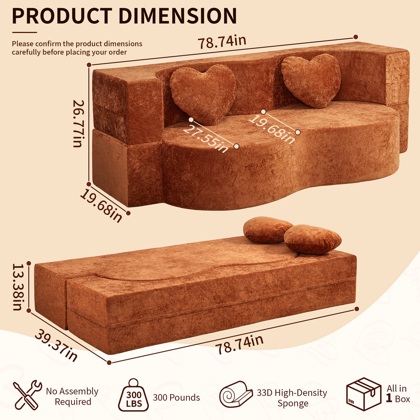 Compressed Peanut Sofa Bed 78.7" - Soft Velvet - W5502P516738