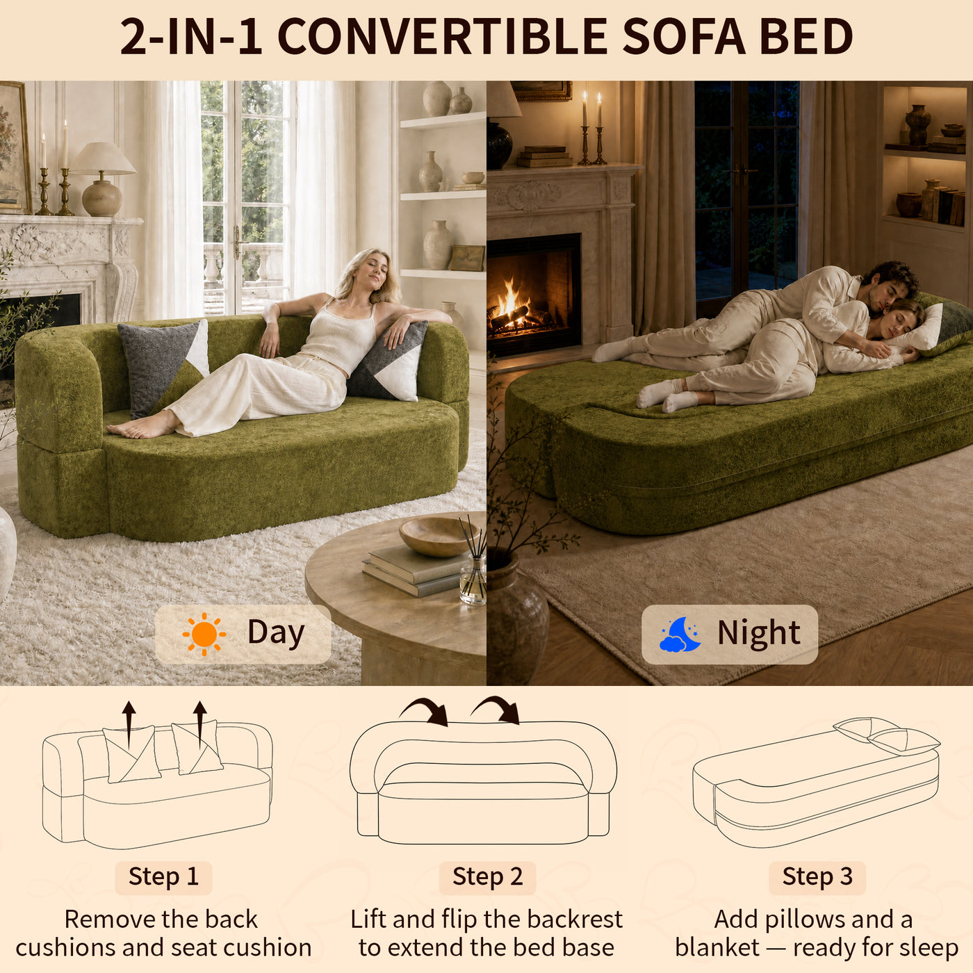 Compressed Eggshell Sofa Bed 78.7" - Soft Velvet - W5502P516744