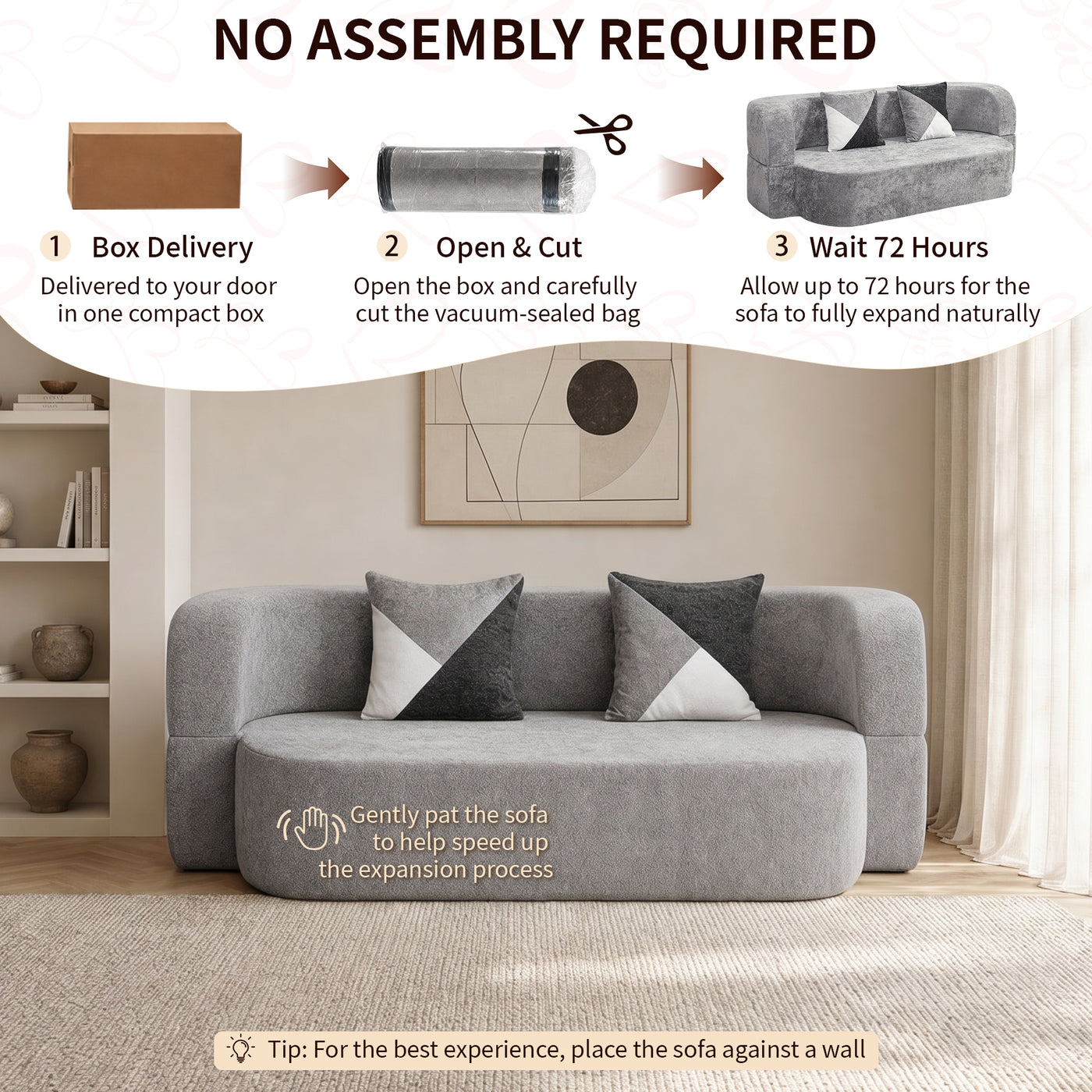78.7" Eggshell Convertible Sofa Bed - Soft Velvet