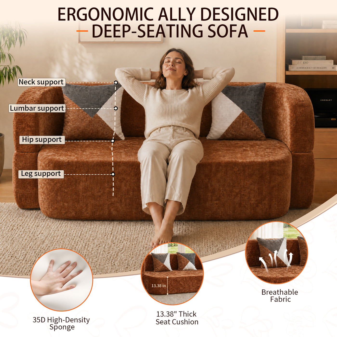 Compressed Eggshell Sofa Bed 78.7" - Chenille - W5502P516747
