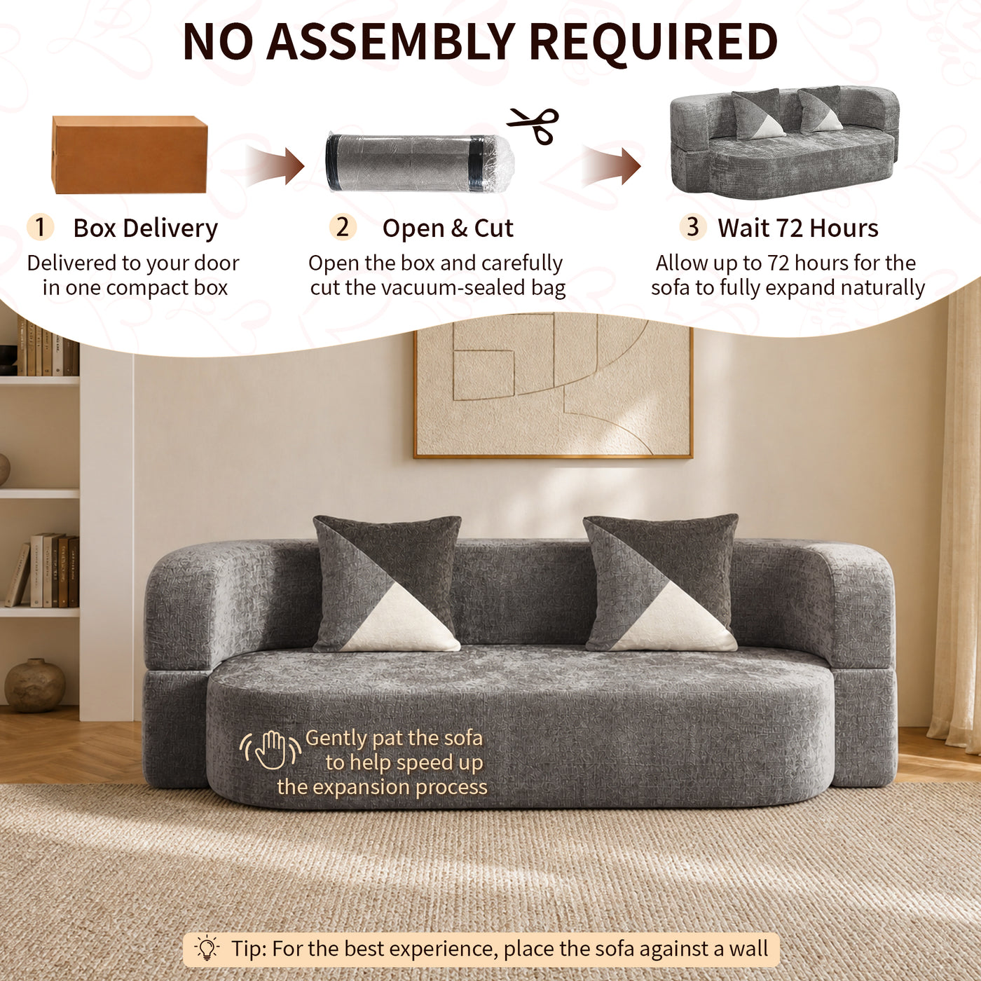 Compressed Eggshell Sofa Bed 78.7" - Chenille - W5502P516749
