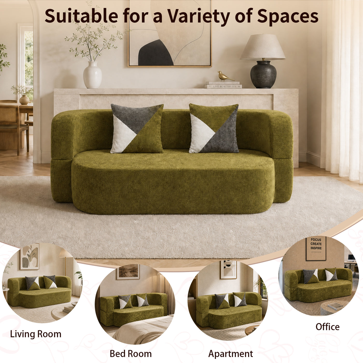 Compressed Eggshell Sofa Bed 78.7" - Soft Velvet - W5502P516744