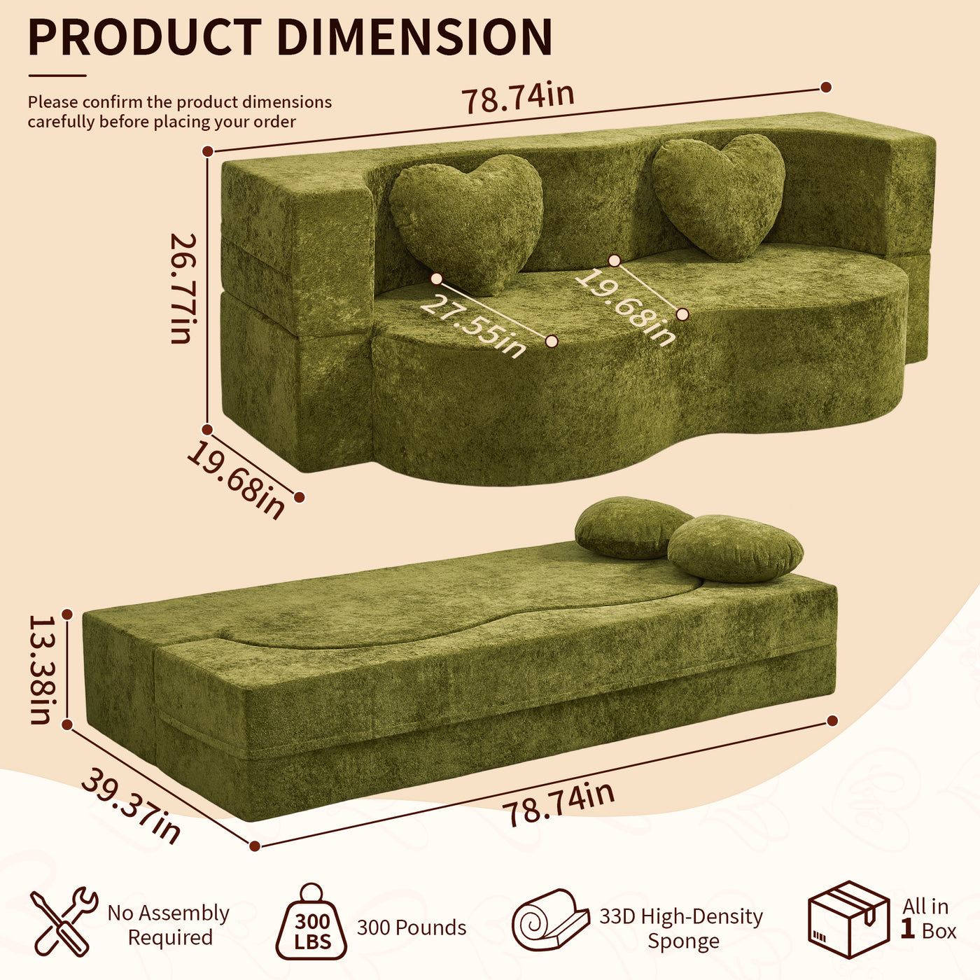 Compressed Peanut Sofa Bed 78.7" - Soft Velvet - W5502P516737