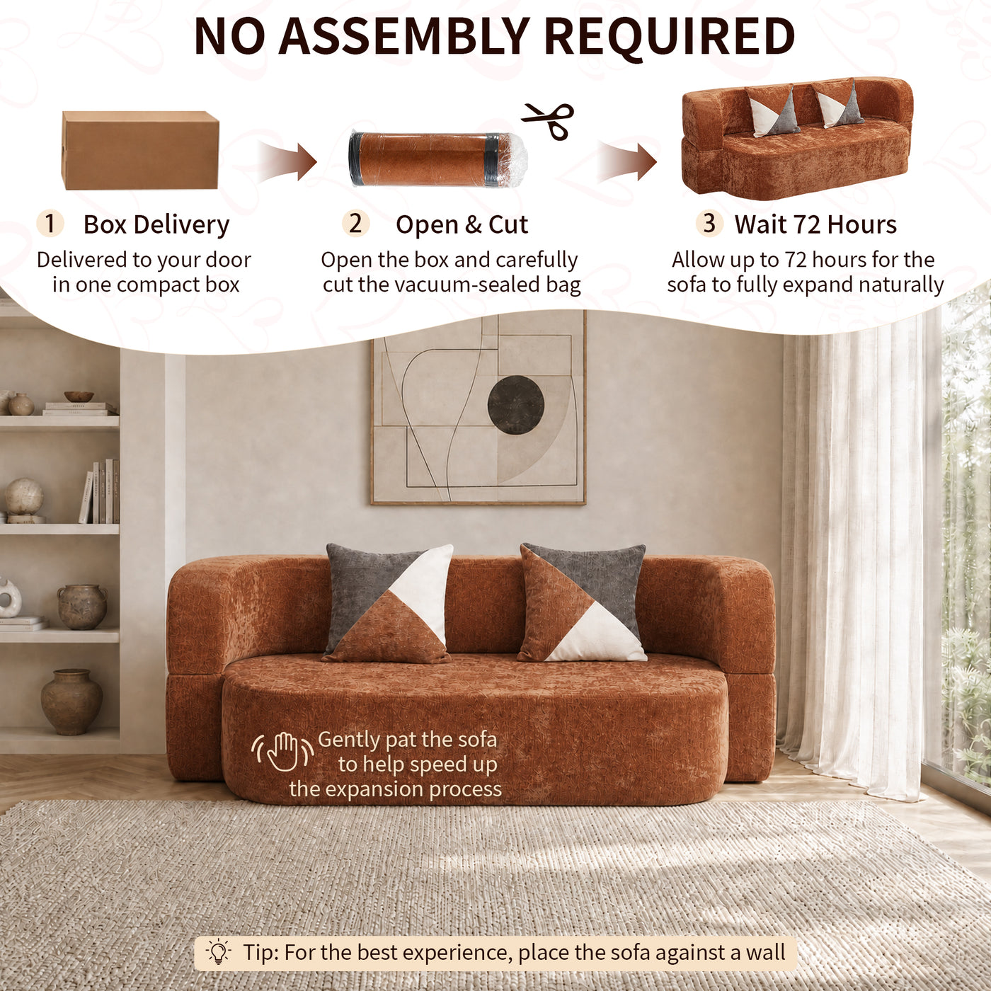 Compressed Eggshell Sofa Bed 78.7" - Chenille - W5502P516747