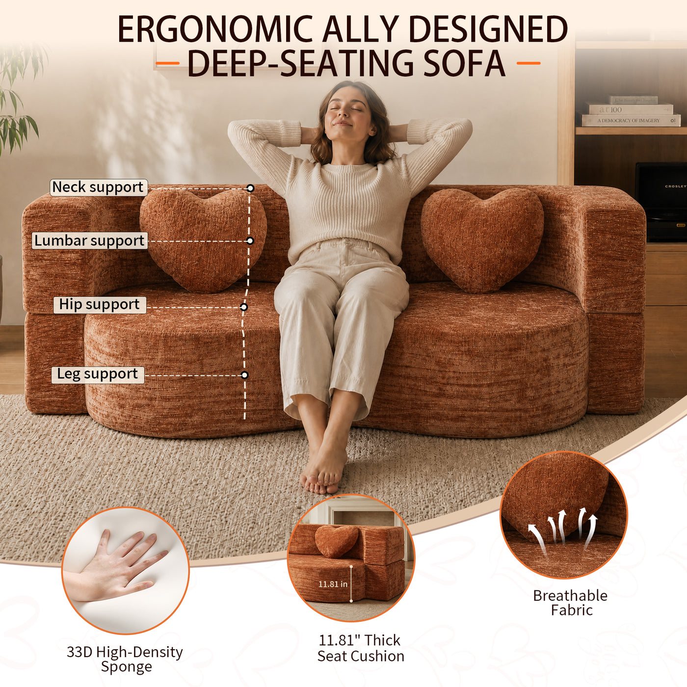 Compressed Peanut Sofa Bed 78.7" - Chenille - W5502P516740