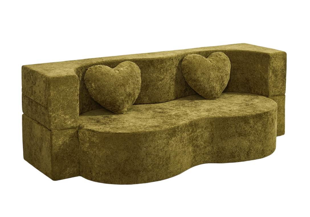 78.7" Peanut Convertible Sofa Bed - Olive Green Velvet
