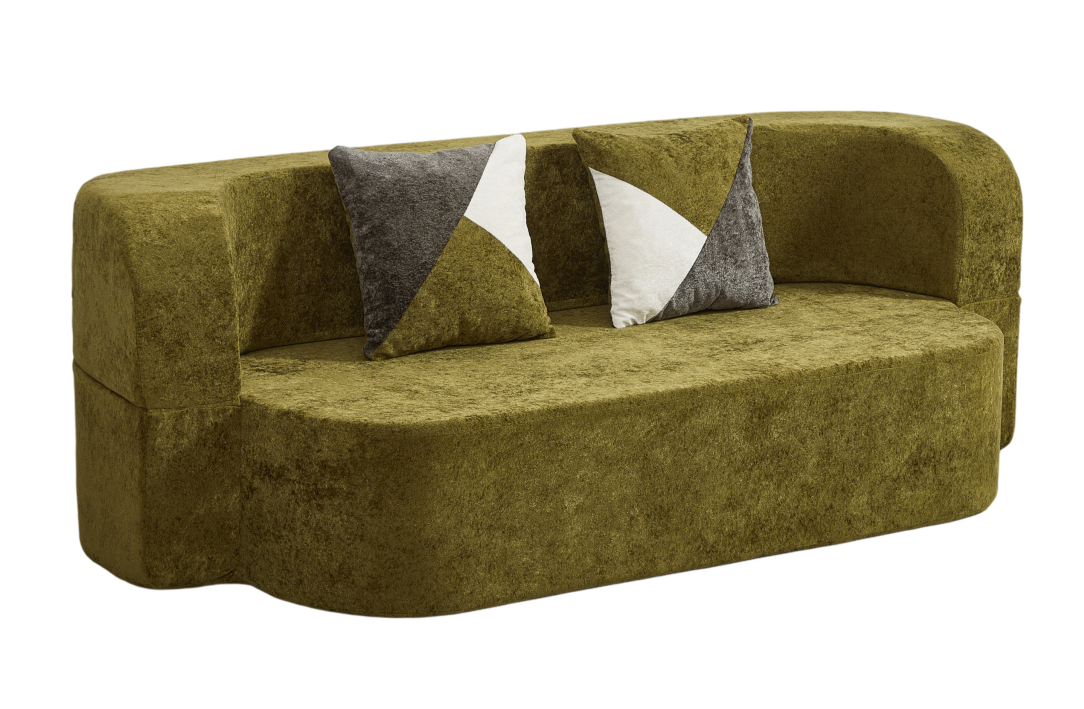 78.7" Eggshell Convertible Sofa Bed - Olive Green Velvet