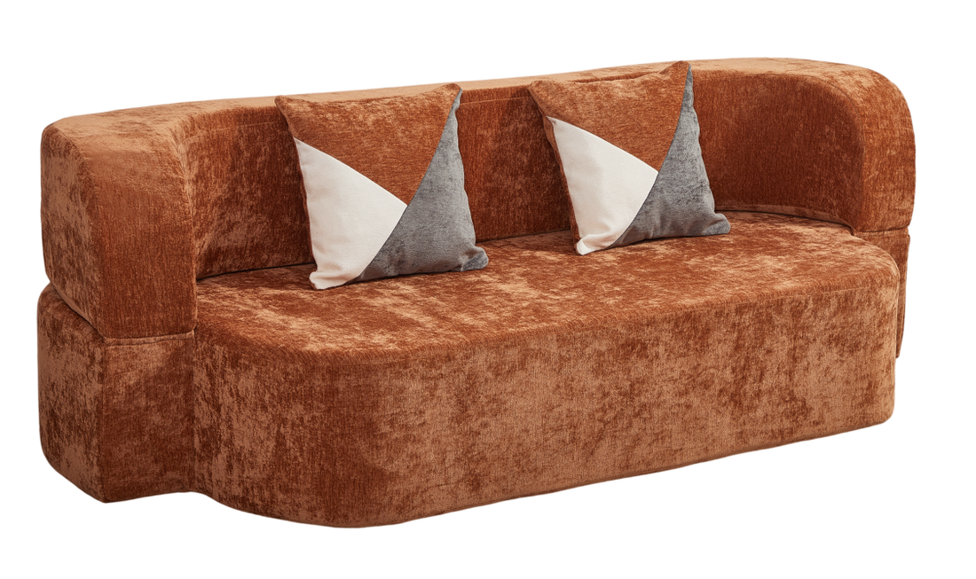 78.7" Eggshell Convertible Sofa Bed - Brown Chenille