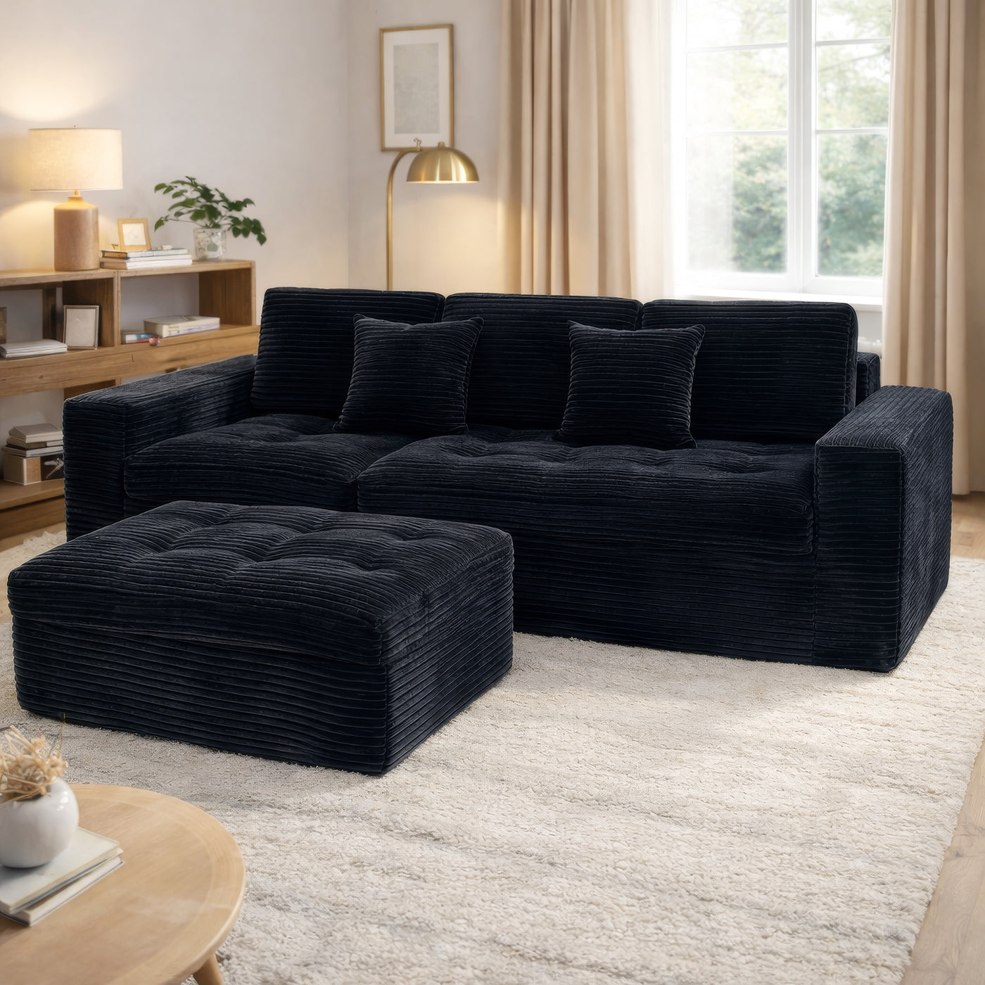 105" Modular Cloud Sofa with Ottoman - Black