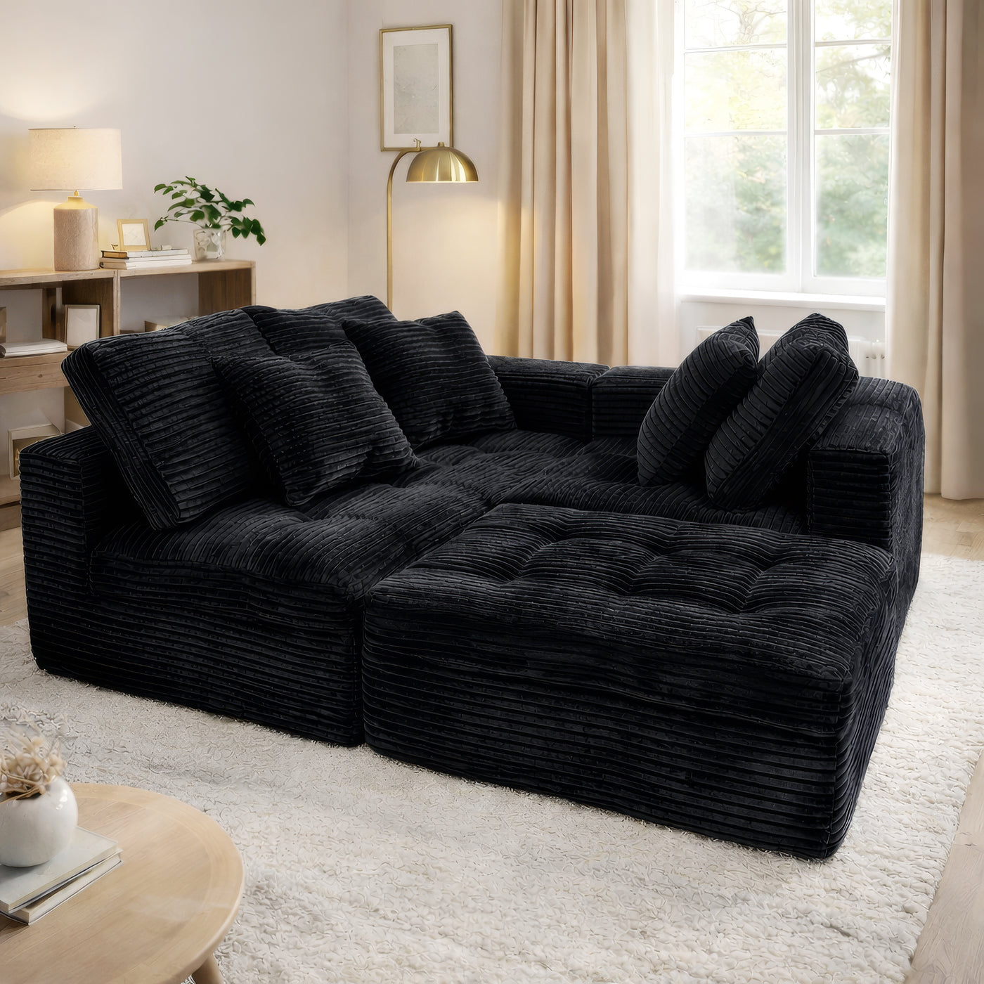 105" Modular Cloud Sofa with Ottoman - Black
