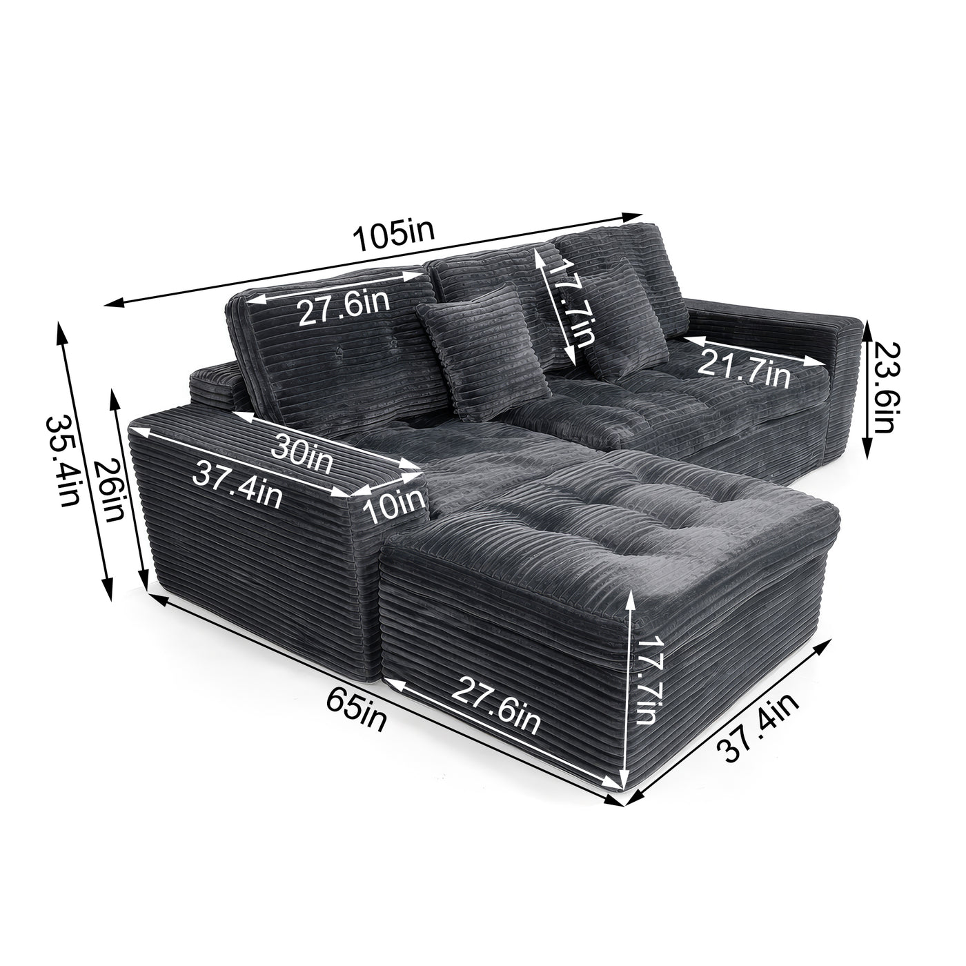 105" Modular Cloud Sofa with Ottoman - Blue Gray