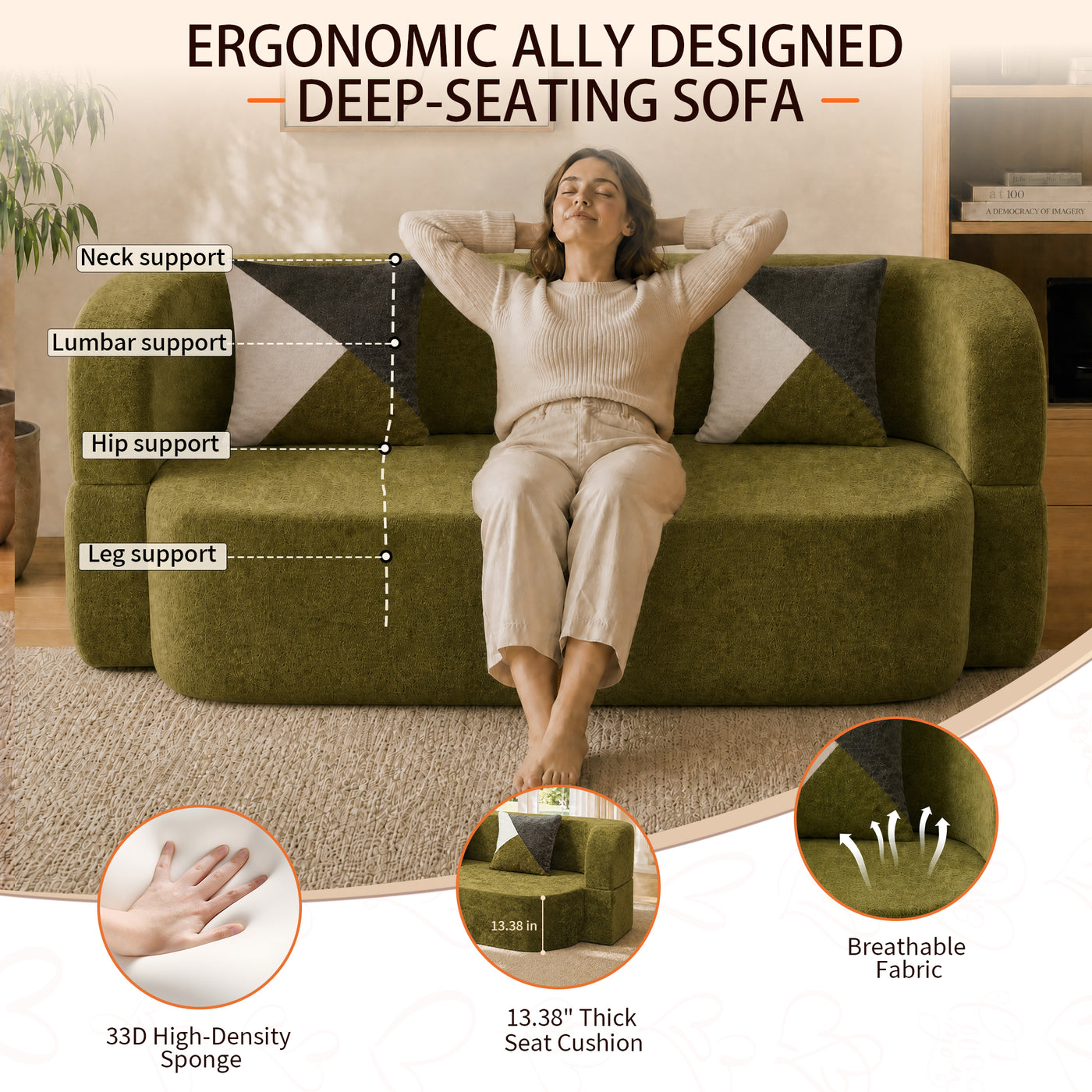 Compressed Eggshell Sofa Bed 78.7" - Soft Velvet - W5502P516744