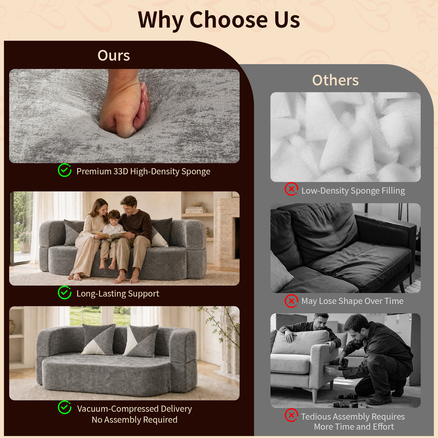 Compressed Eggshell Sofa Bed 78.7" - Chenille - W5502P516749
