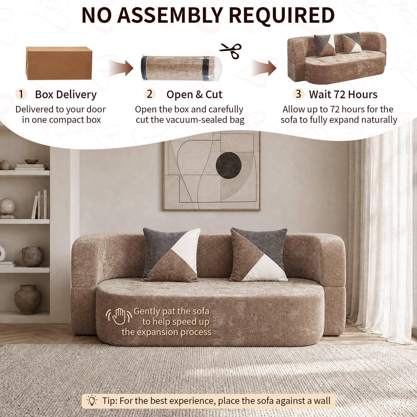 Compressed Eggshell Sofa Bed 78.7" - Chenille - W5502P516746