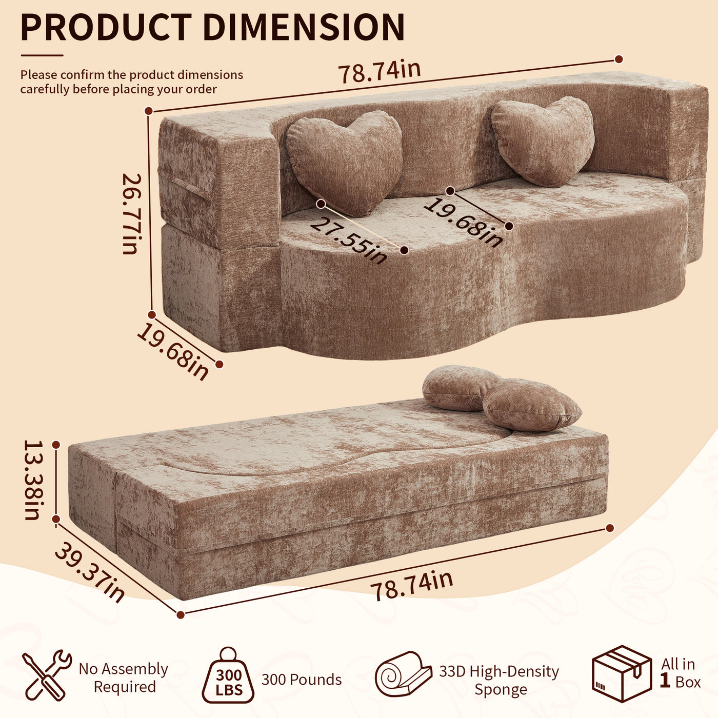Compressed Peanut Sofa Bed 78.7" - Chenille - W5502P516739