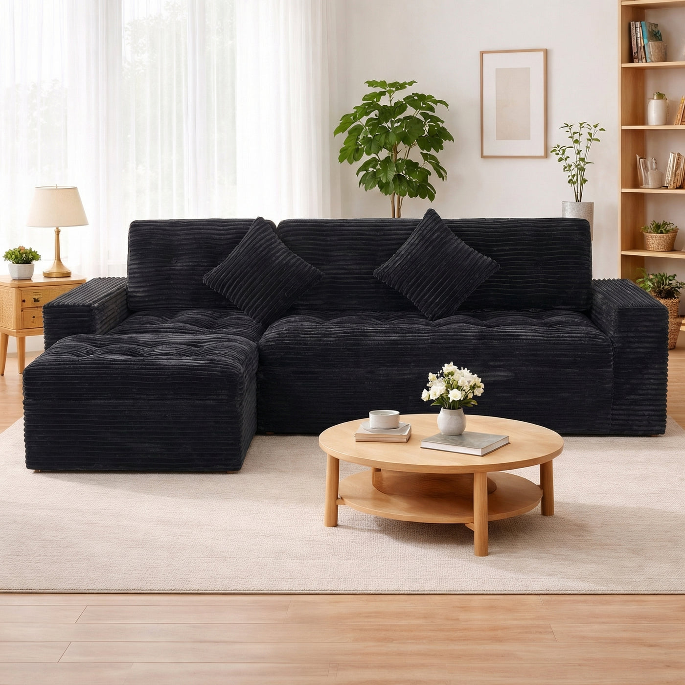 105" Modular Cloud Sofa with Ottoman - Black